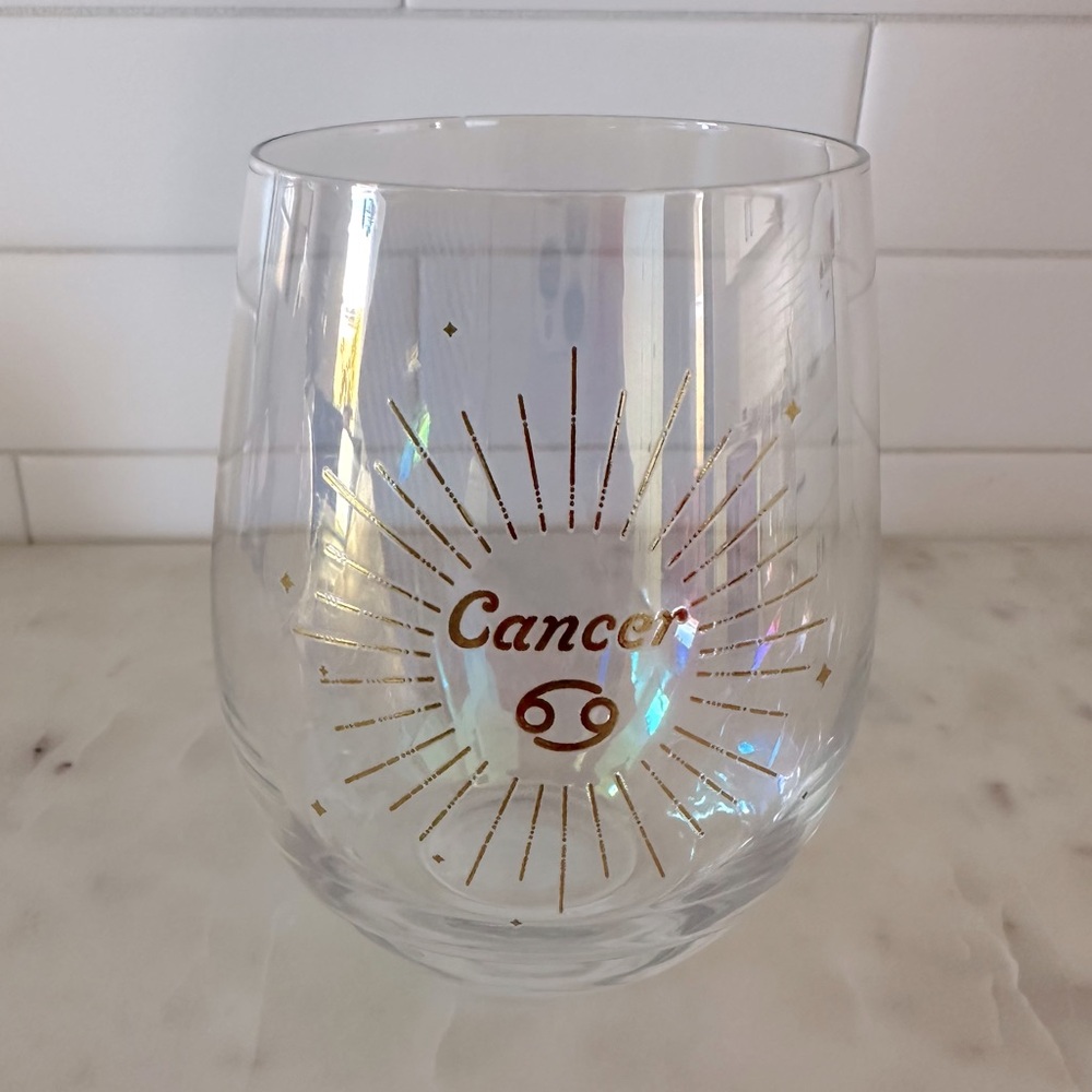 CANCER Zodiac Sign Iridescent Stemless Wine Glass Flawed - Picture 1 of 3